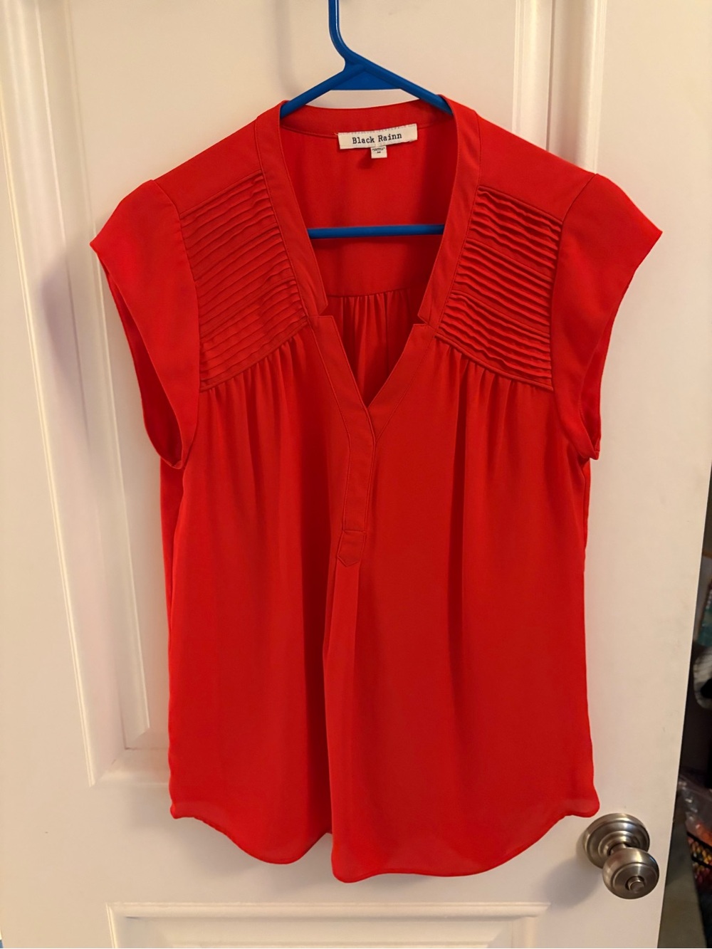 Black Rainn Orange Cap Sleeve V-Neck Blouse